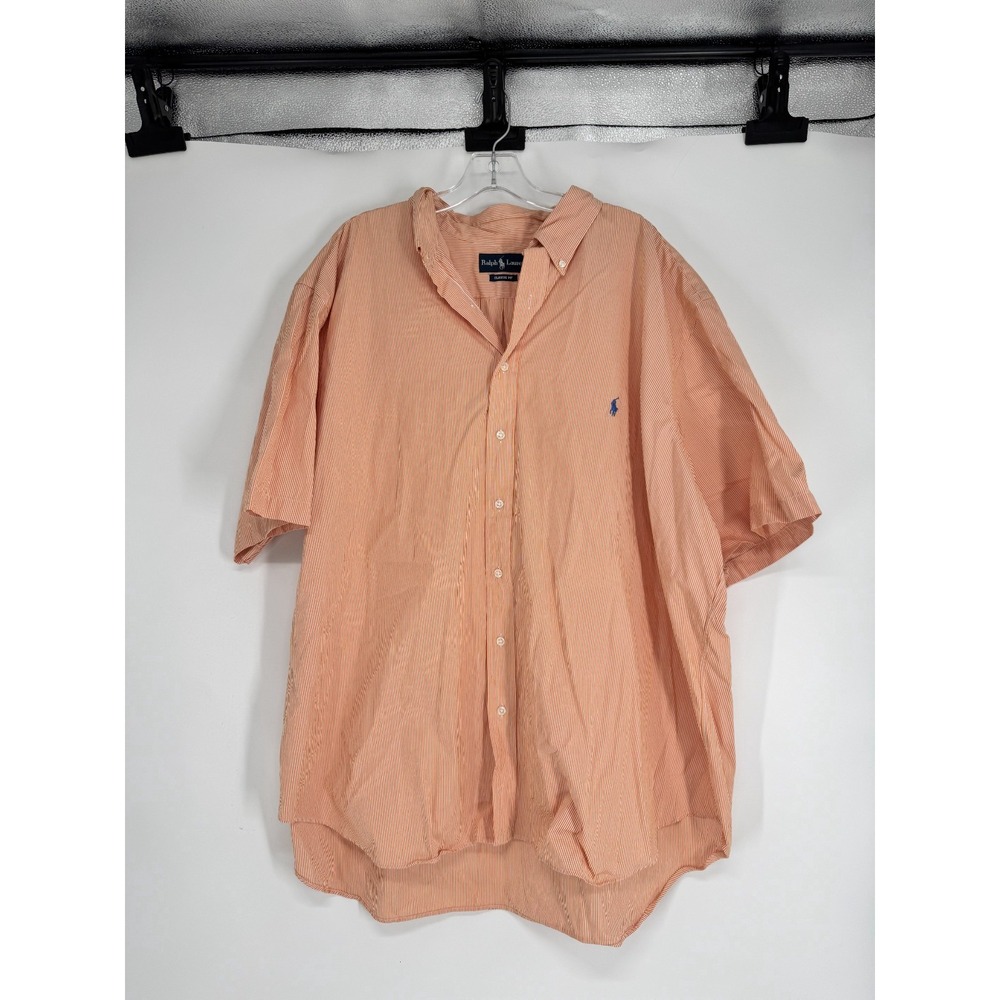 Polo Ralph Lauren 3XB 3XL Big Striped Orange White Button Down Short Sleeve Pony
